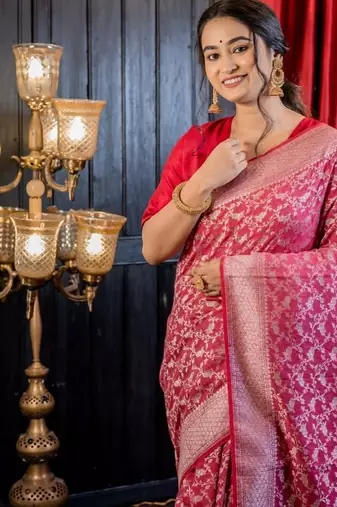 pink woven silk blend zari woven all seasons sarees