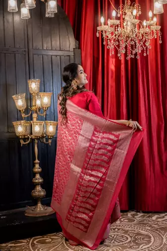 pink woven silk blend zari woven all seasons sarees