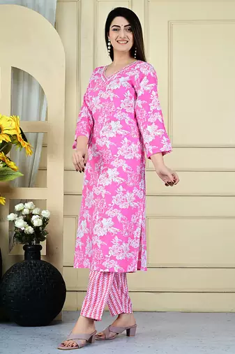 Pink color rayon beautiful printed co-ord set