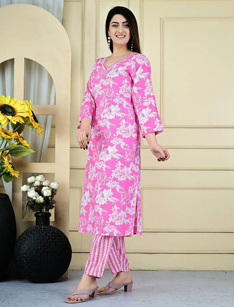 Pink color rayon fabric beautiful printed casual co-ord set