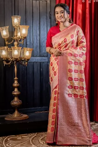 red woven matka silk blend saree