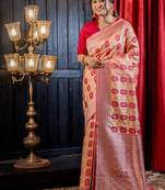 red woven matka silk blend saree