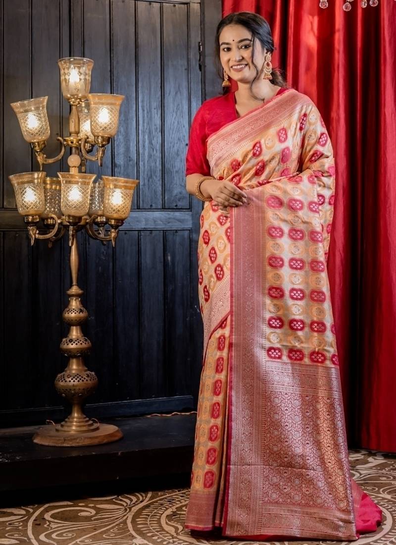 red woven matka silk blend saree