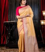yellow woven matka silk blend saree
