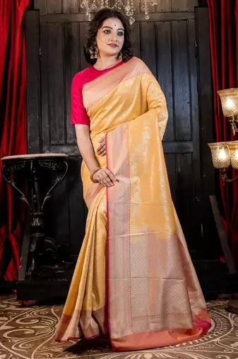 yellow woven matka silk blend zari woven all seasons sarees
