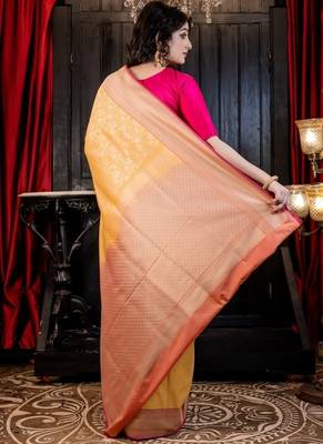 yellow woven matka silk blend zari woven all seasons sarees 4