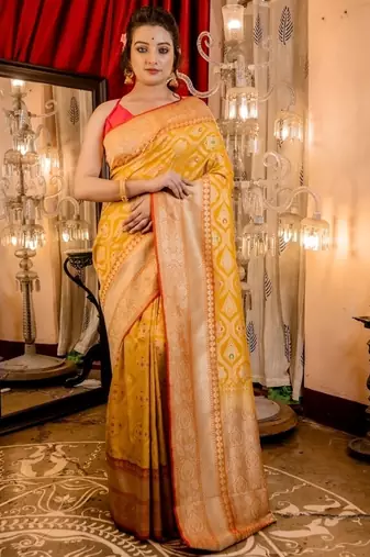 yellow woven matka silk blend saree