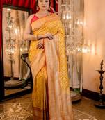 yellow woven matka silk blend saree