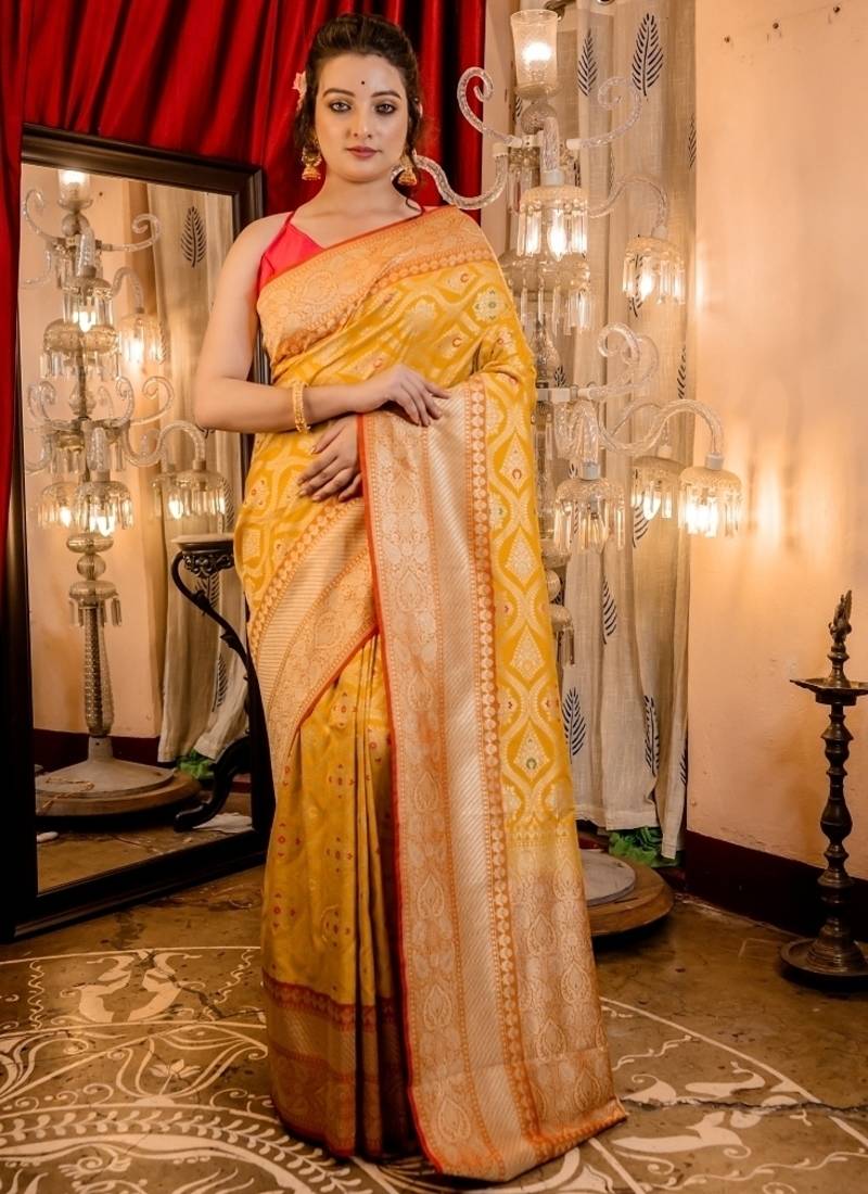 yellow woven matka silk blend saree