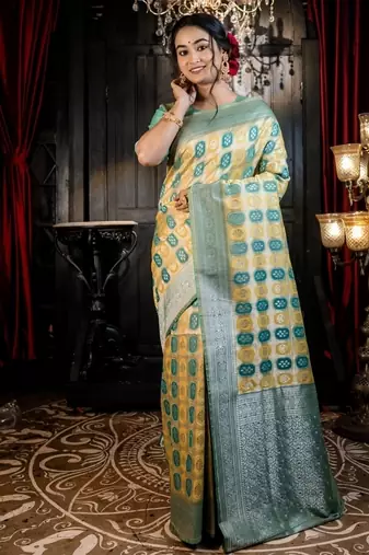 green woven matka silk blend saree