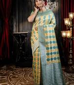 green woven matka silk blend saree
