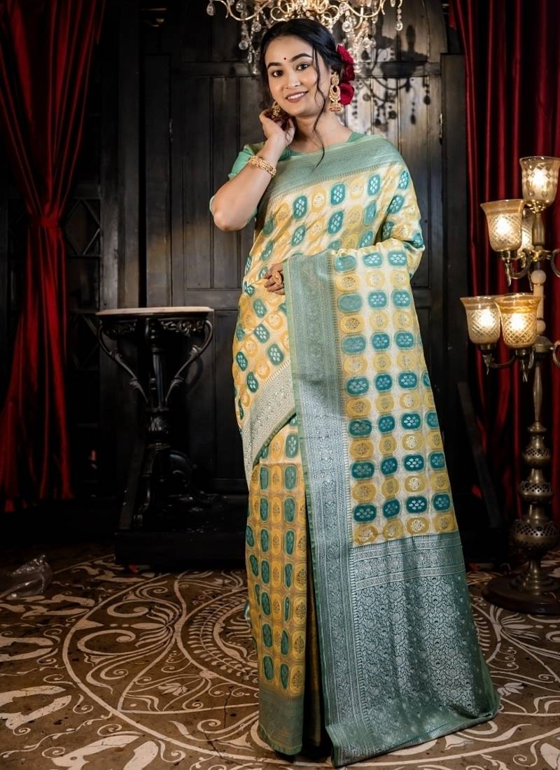 green woven matka silk blend saree