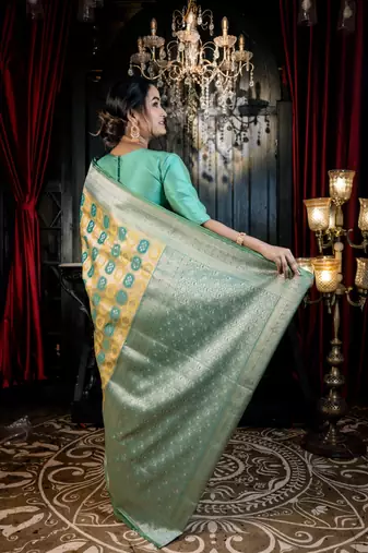 green woven matka silk blend zari woven all seasons sarees
