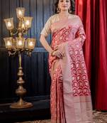 pink woven matka silk blend saree