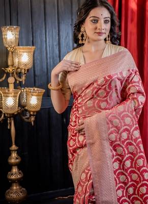 pink woven matka silk blend zari woven all seasons sarees 2