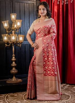 pink woven matka silk blend zari woven all seasons sarees 3