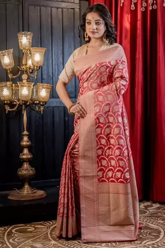 pink woven matka silk blend zari woven all seasons sarees