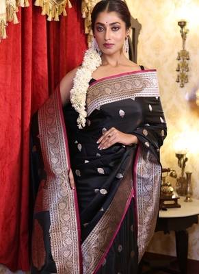 black woven silk blend zari woven all seasons sarees 1