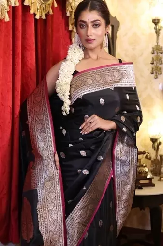 black woven silk blend saree