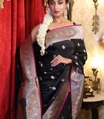 black woven silk blend saree