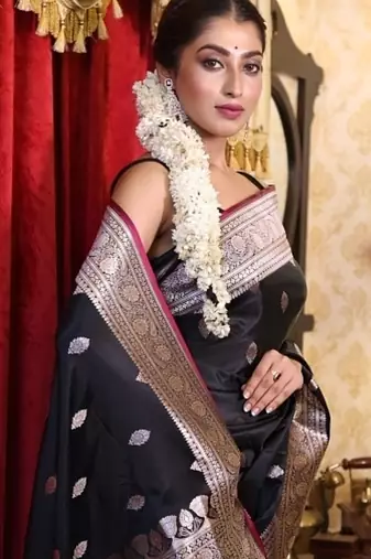 black woven silk blend zari woven all seasons sarees