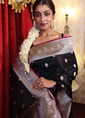 black woven silk blend zari woven all seasons sarees 3