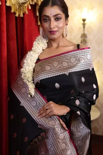 black woven silk blend zari woven all seasons sarees