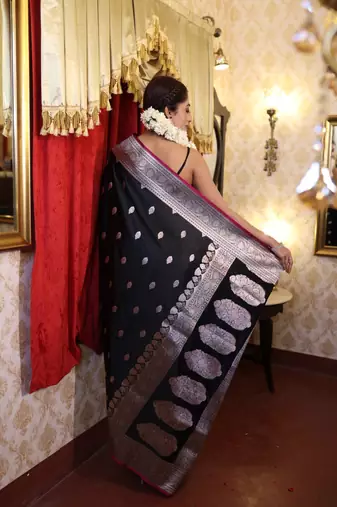 black woven silk blend zari woven all seasons sarees