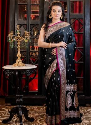 black woven silk blend zari woven all seasons sarees 1