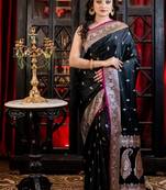 black woven silk blend saree