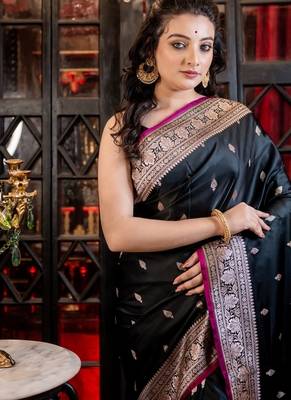 black woven silk blend zari woven all seasons sarees 2