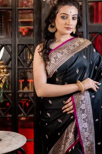 black woven silk blend zari woven all seasons sarees