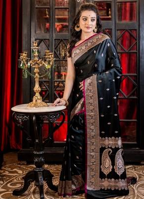 black woven silk blend zari woven all seasons sarees 3