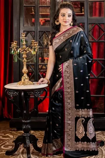 black woven silk blend zari woven all seasons sarees