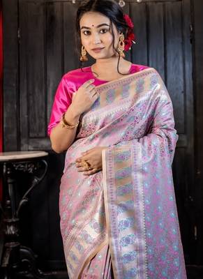 multicolor woven katan silk blend zari woven all seasons sarees 2