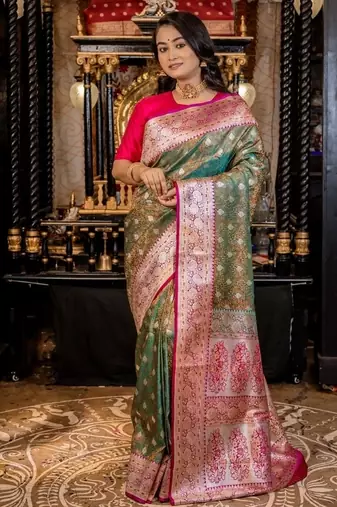 green woven katan silk blend saree