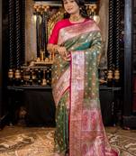 green woven katan silk blend saree