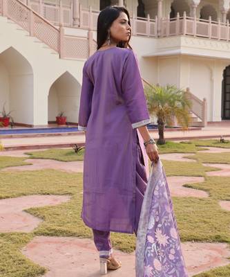 Lavender color simmer silk embroidered Kurta set 2