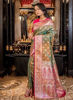green woven katan silk blend zari woven all seasons sarees 2