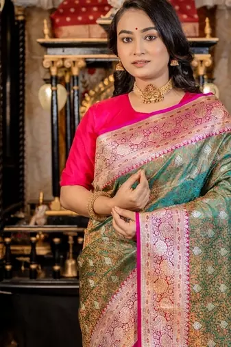 green woven katan silk blend zari woven all seasons sarees