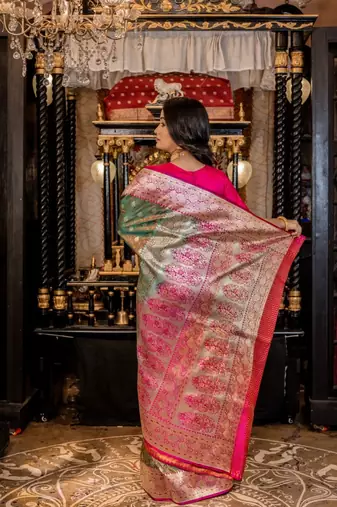 green woven katan silk blend zari woven all seasons sarees