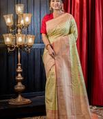 green woven matka silk blend saree