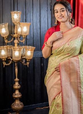 green woven matka silk blend zari woven all seasons sarees 2