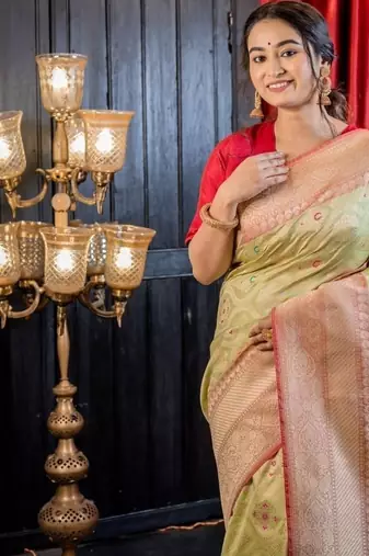 green woven matka silk blend zari woven all seasons sarees