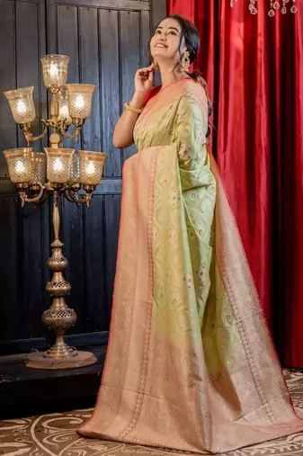 green woven matka silk blend zari woven all seasons sarees