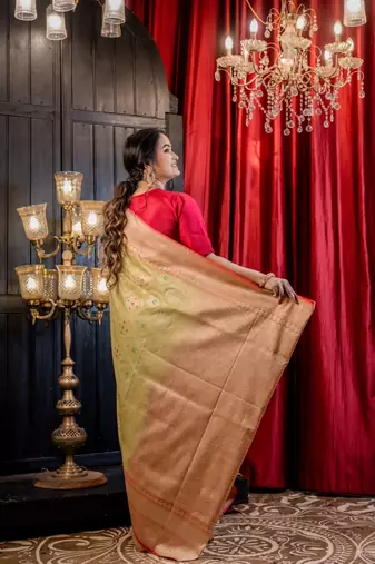 green woven matka silk blend zari woven all seasons sarees