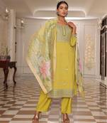 Yellow color cotton silk fabric embroidered Kurta set