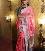 pink hand woven katan silk blend saree