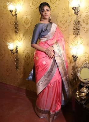 pink hand woven katan silk blend zari woven all seasons sarees 3