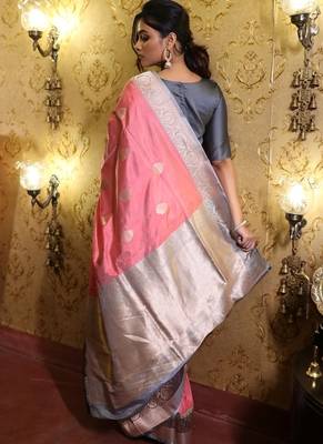 pink hand woven katan silk blend zari woven all seasons sarees 4
